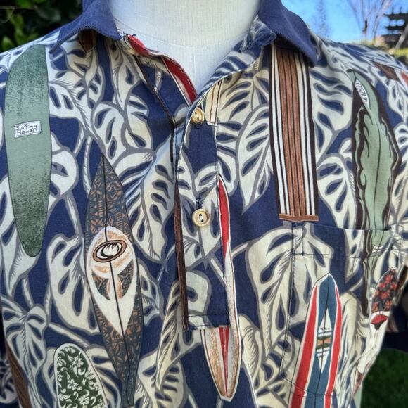 Kalaheo Hawaiian Surfboard Polo Blue Shirt Men's Size Medium *Flaws* - Picture 3 of 14